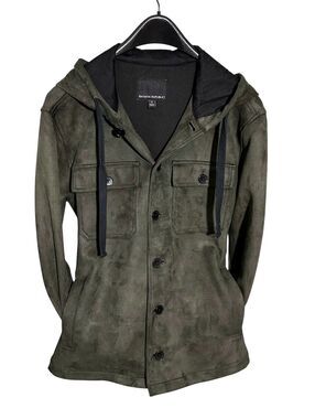 BANANA REPUBLIC Womens (2) Olive Green Faux Suede ButtonUp Utility Jacket w/Hood
